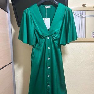 green satin dress
